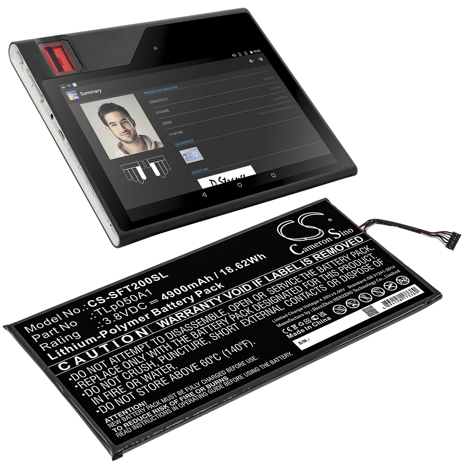 3.8V 4900mAh Tablet battery TLp050A1 for IDEMIA/Safran MorphoTablet 2 +TOOLS KIT