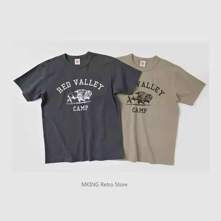 

НЕ НАЛИЧИИ Американская ретро футболка Bison Camp 255G с тяжелым круглым вырезом, мужские и женские с короткими рукавами