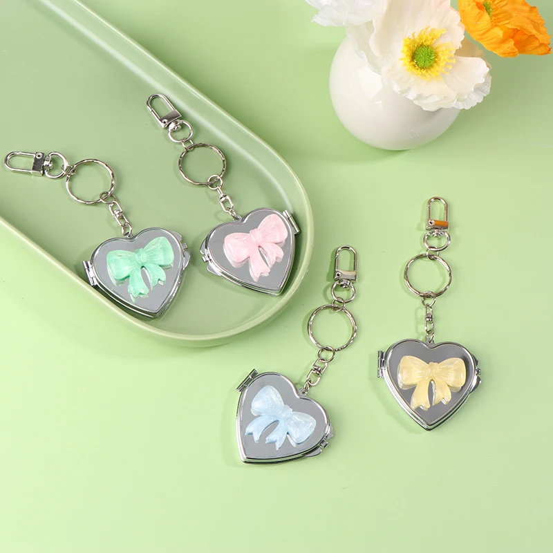 Metal Key Chain With Heart Shaped Bow Mirror Bag Pendant Sweet Cool Style Trendy Fashion Pendant