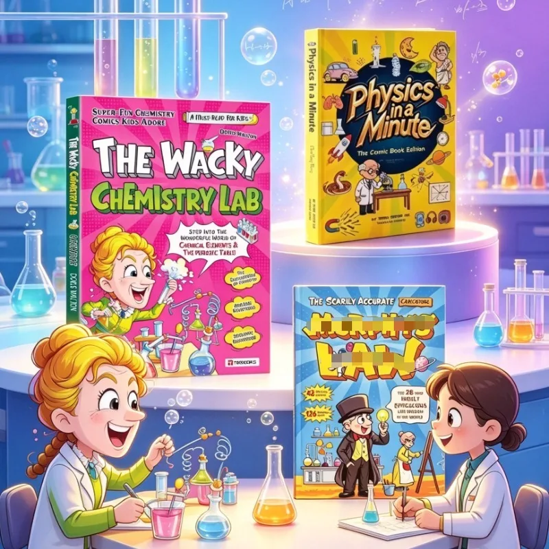3 Books Set La Ley De Murphy + The Wacky Chemistry Lab + Physics in A Minute Kids Science Comic Book Educational for Children