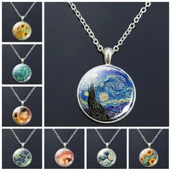 Van Gogh Necklace Van Gogh's Art Painting Print Glass Cabochon Pendant Chain Necklace Fashion Jewelry Necklaces for Women Men