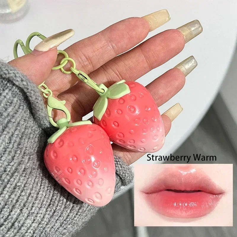 Color-changing Moisturize Lip Balm Lipstick Makeup Strawberry Keychain Exfoliating Lip Mask Fruity Lip Base Cream Korea Cosmetic