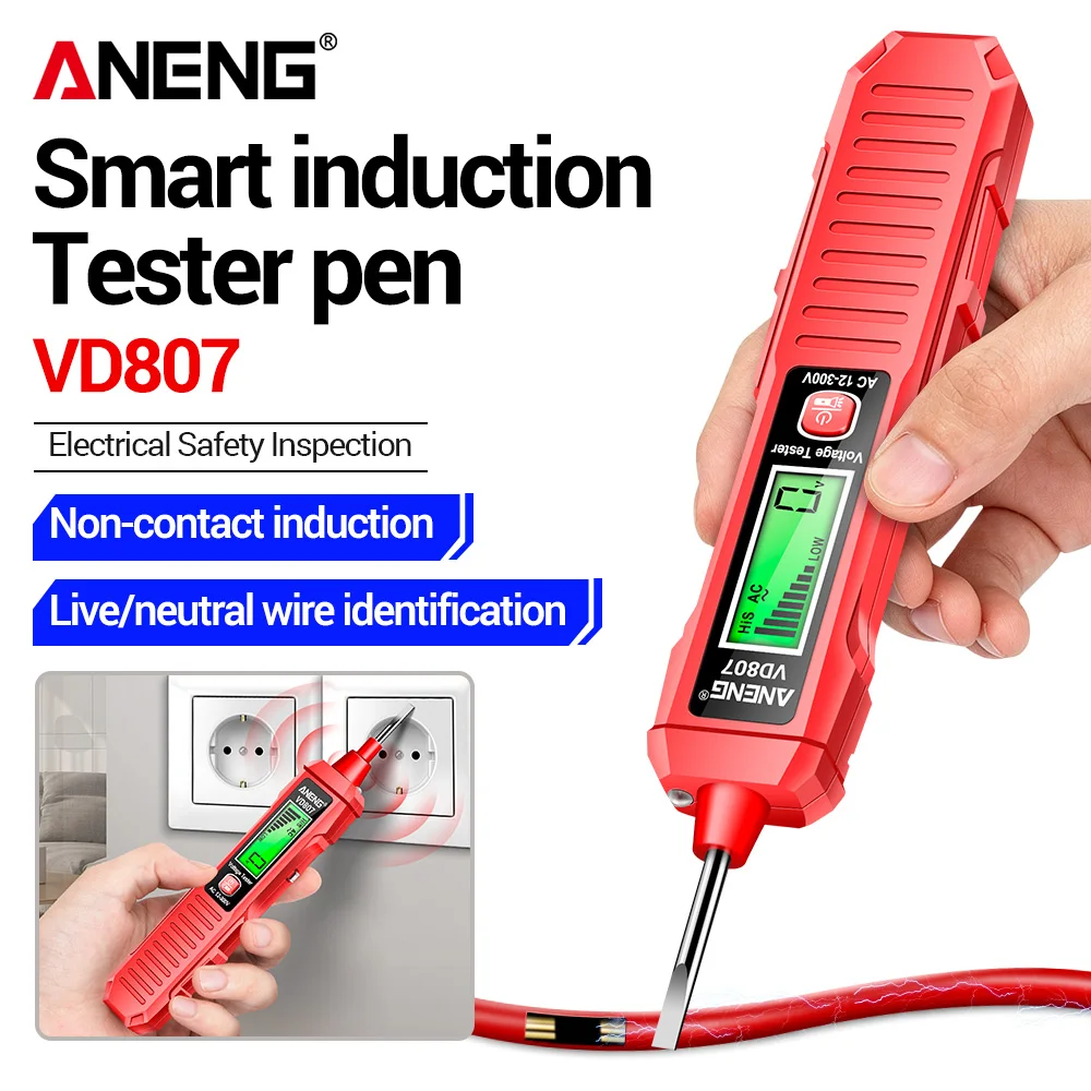 Digital Induction Tester Pen ANENG VD807 Smart 12-300V AC Voltage NCV Non-contact 50/60Hz Zero FireWire Electrician Detector Too