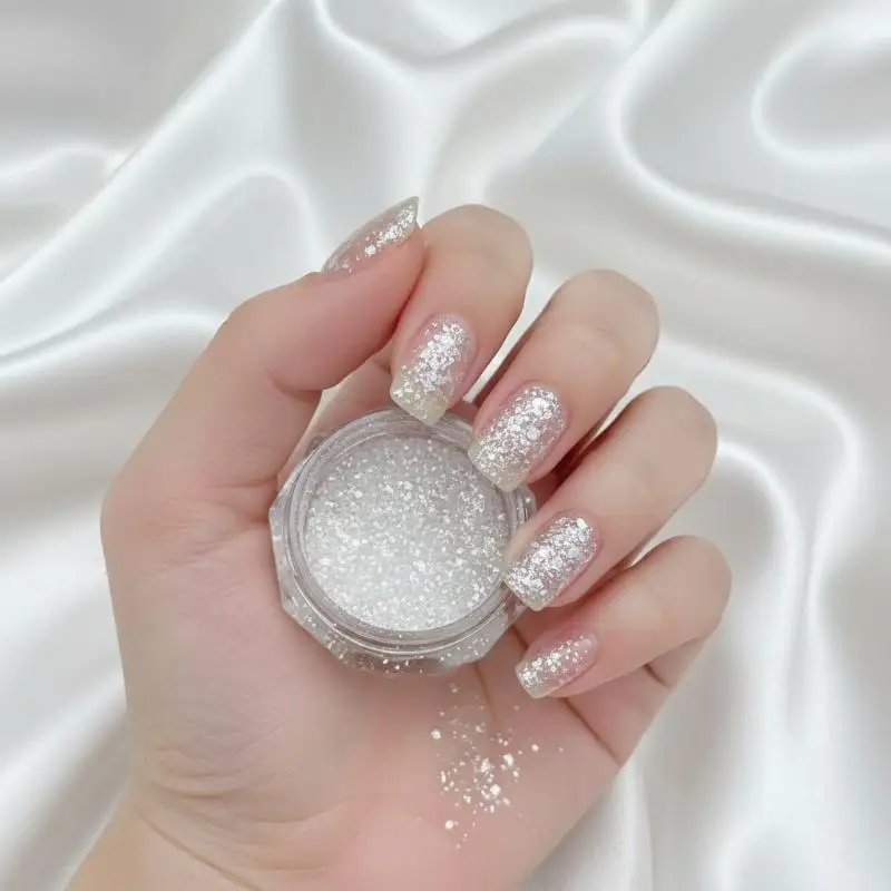 High-Quality Snow Powder Ultra-Thin Nail Flakes Fine Shimmer Opal Glitter Material Transparent Silver Nail Art Decorations
