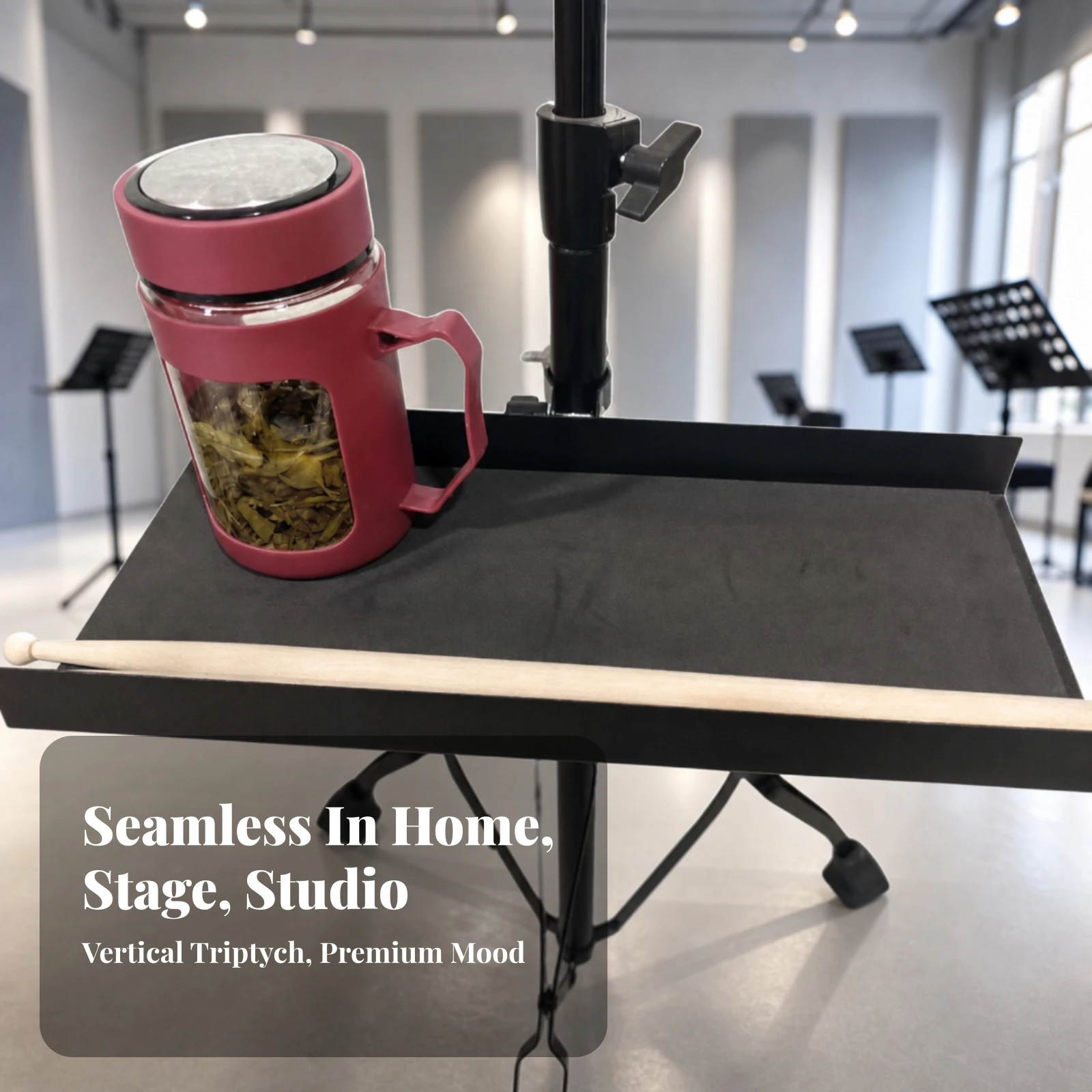 Music Stand Tray with Clamp Space-Saving Clamp-on Music Tray Accessory Functional Portable for Musicians, Rehearsals