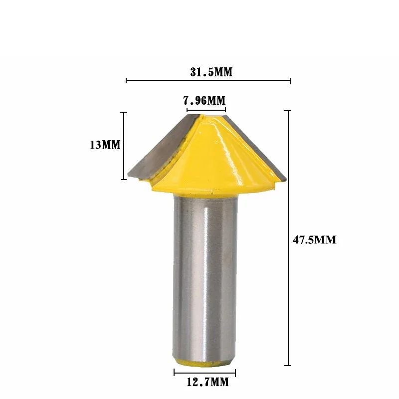 1pc 12mm 1/2 Solid Carbide V Shape Tenon Cutting Bits Knife Flat-bottomed Milling Cutters Router Bit for Wood Door Window