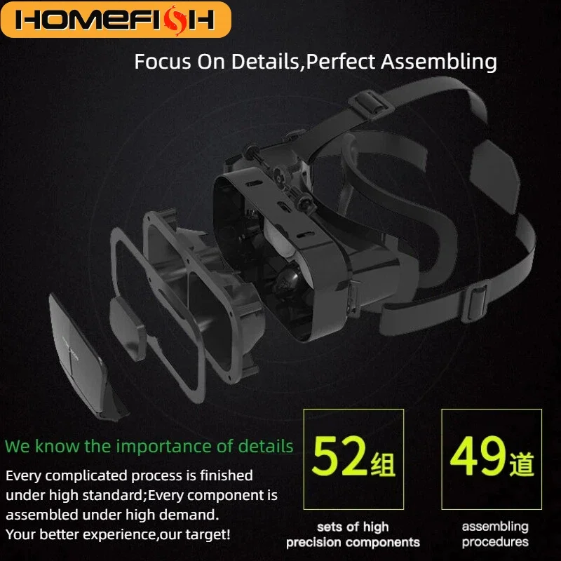 HOMEFISH VR Glasses 3D Headset Virtual Reality Device Helmet Goggles Lenses Mobile Smartphone Smart Phone Cell Realidade Viar VR