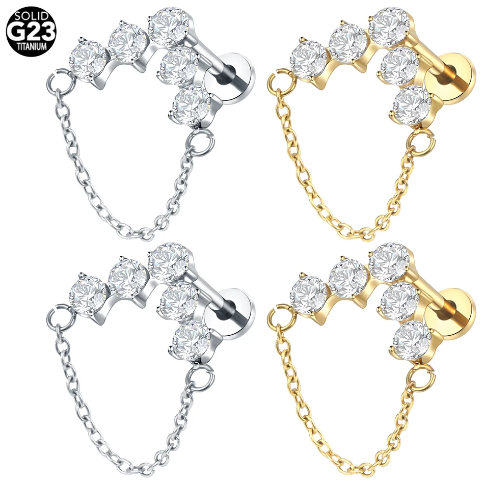 1Pc G23 Titanium Ear Cartilage Helix Daith Piercing Tragus Stud Earrings for Women Internal Thread Labret Piercing Lip Ring 16G