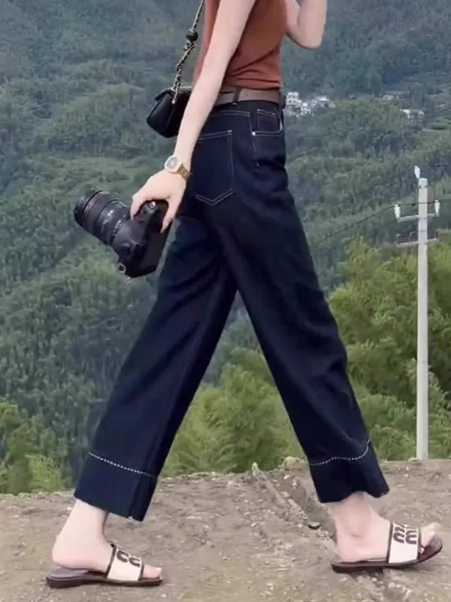 

Прямые джинсы больших размеров, женские широкие брюки с высокой талией, повседневные джинсовые брюки с завышенной талией для груши, осенние новые Arr...