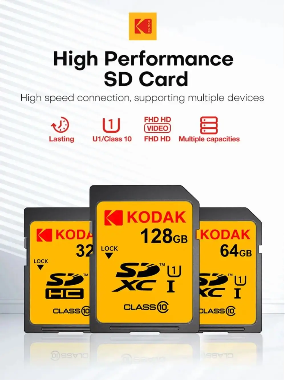 KODAK 100% Original 64GB 128GB carte SD cartes mémoire Class10 256GB U1 HD carte SD carte mémoire SDXC V30 cartes mémoire pour appareil photo