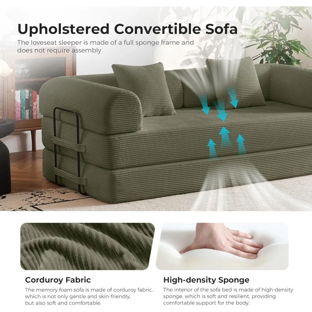 أريكة مضغوطة مقاس 79 بوصة، سرير أريكة قابل للتحويل، سرير أريكة بإطار ثابت الشكل، أريكة أرضية سروال قصير، أرائك للعيش