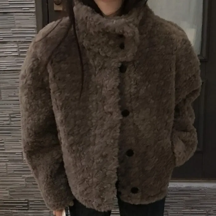 Chique outono inverno ort Thiened algodão pele de cordeiro calor outerwear retro faculdade sle gola emagrecimento redução de idade