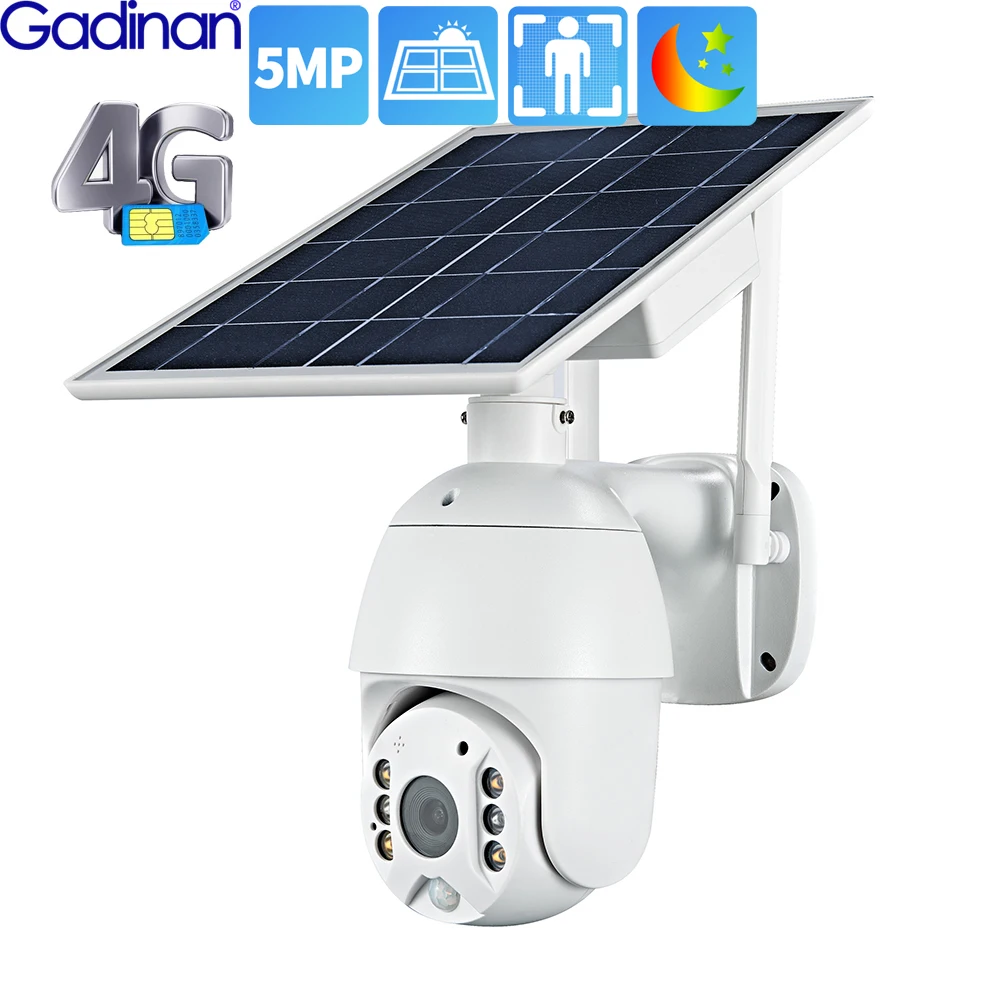 

Gadinan 5MP 4G SIM Card slot /WIFI 8W Solar Panel IP Camera PTZ Outdoor Wireless Night Vision CCTV Battery powered Security Cam