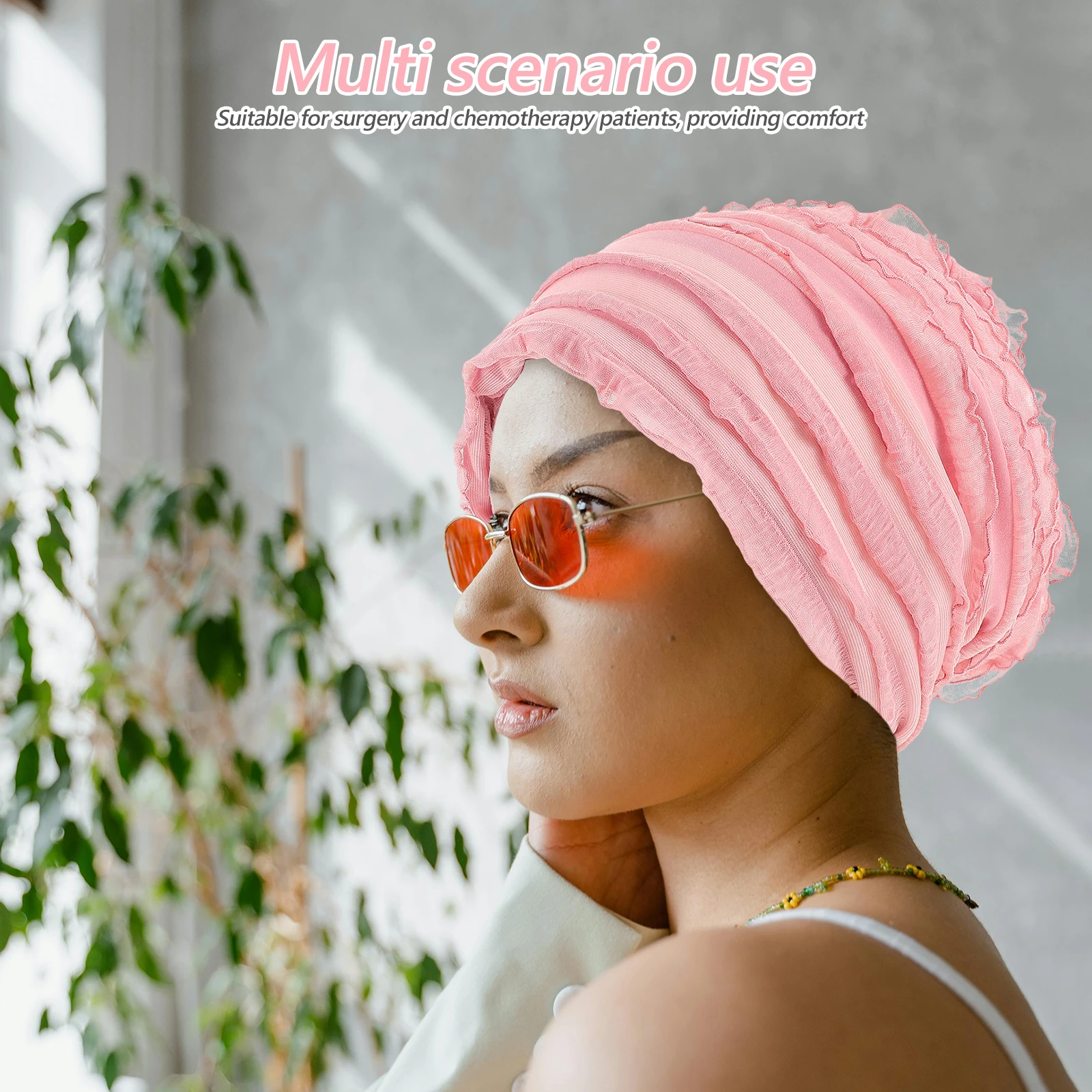 

Pink Sleep Hat for Women Bald Head Cap Chemotherapy Hair Turban Warm Windproof Spring Autumn Bonnets Soft Ladies
