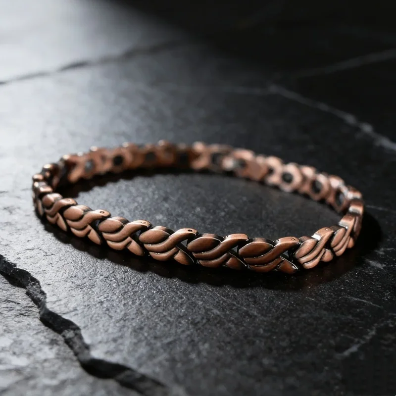 Pure Copper Magnetic Therapy 6.5mm Vintage Chain Bracelet for Women, Health Energy Healing Jewelry Gift
