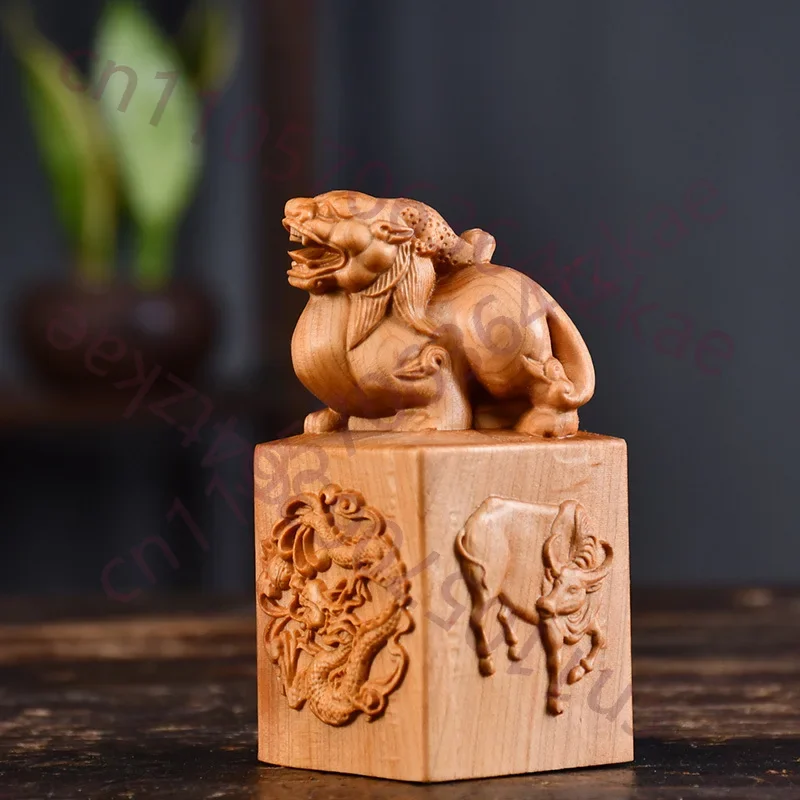Wood Carving Drinking Horse Jianghu ，Pi Xiu, Dragon Sculptures Figurines Chinese Mascot Home Decor Wealth Luck Feng Shui Decor