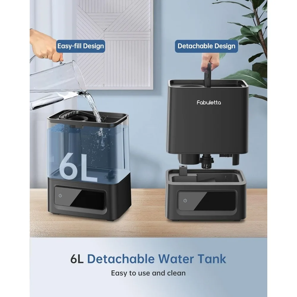 Humidificadores para dormitorio, habitación grande, humidificador de llenado superior de 6 litros con control remoto, 3 niveles de niebla, difusor de aceites esenciales