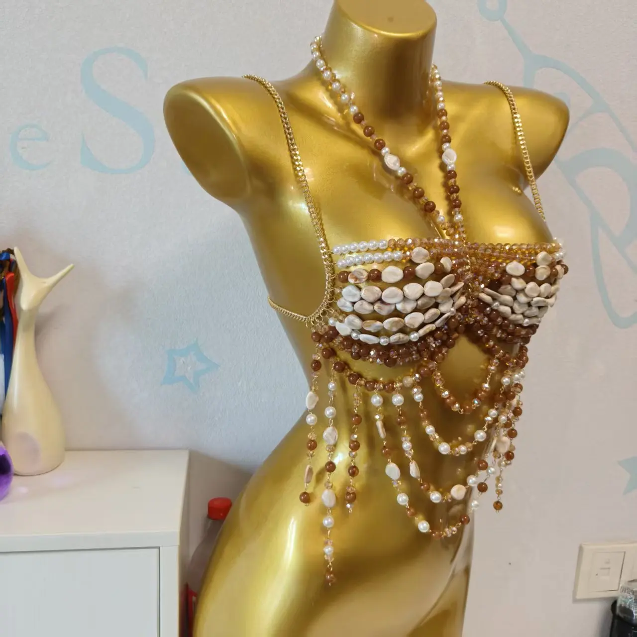 New Irregular Handmade Beaded Chest Chain Hanging Neck Strap Tank Top Beach Party Sexy Multi layer Bead Decoration