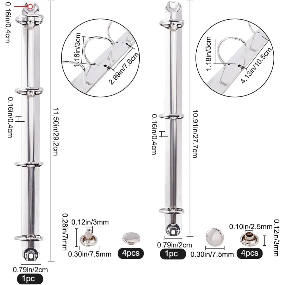 2Pcs Metal A4 Size 3-Ring 4-Ring Binder Mechanism Replacement Kit Steel Loose Leaf Binders D-Rings Leaf Binding Spines Combs