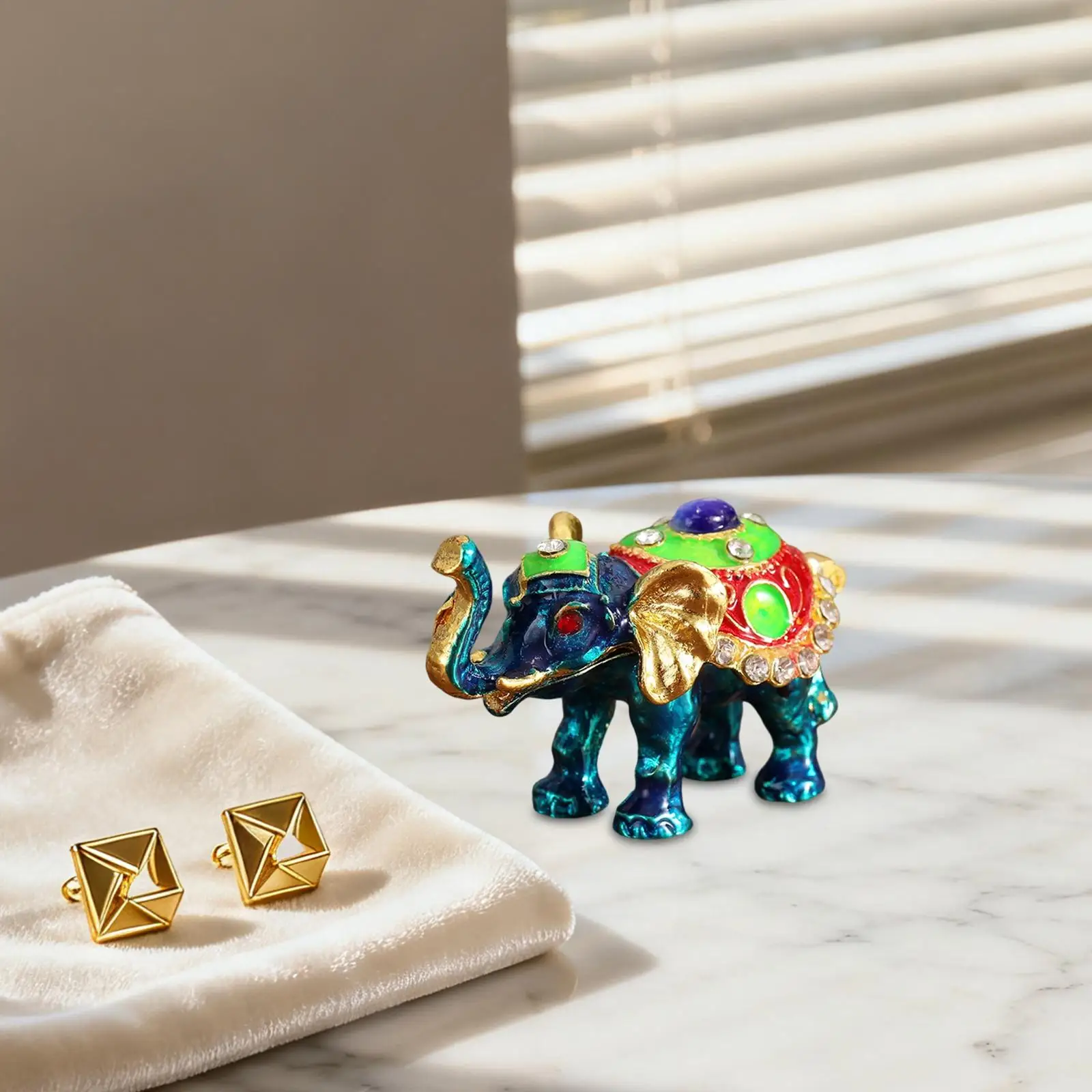 Decorative Elephant Jewelry Box with Lid Alloy Trinket Keepsake Organizer for Rings Small Accessories Elegant Craftsmanship