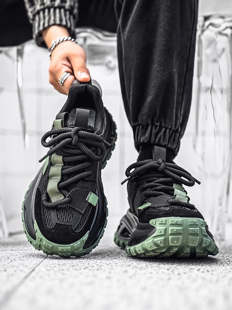Casual Thick Bottom Sports Shoes for Men Trendy Brand New 2026 Autumn Mesh Black Samurai Dad Shoes Youth Versatile Comfortable