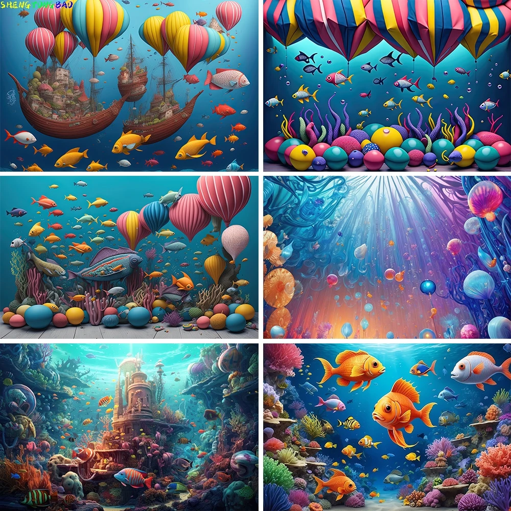 

Photography Backdrops Underwater World Ocean Undersea Shark Fish Coral Baby Birthday Party Decor Background Photo Studio