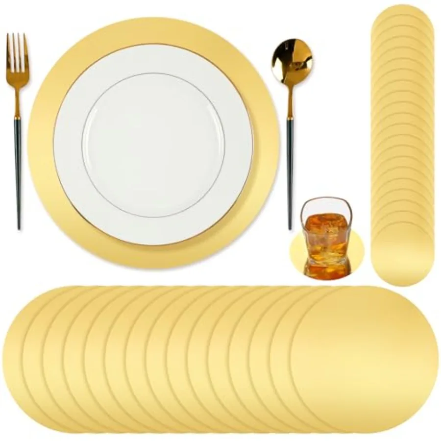 

100 шт. круглые золотые бумажные салфетки и набор подставок, одноразовые фольги, декоративные коврики для стола, золотые бумажные подставки оптом f