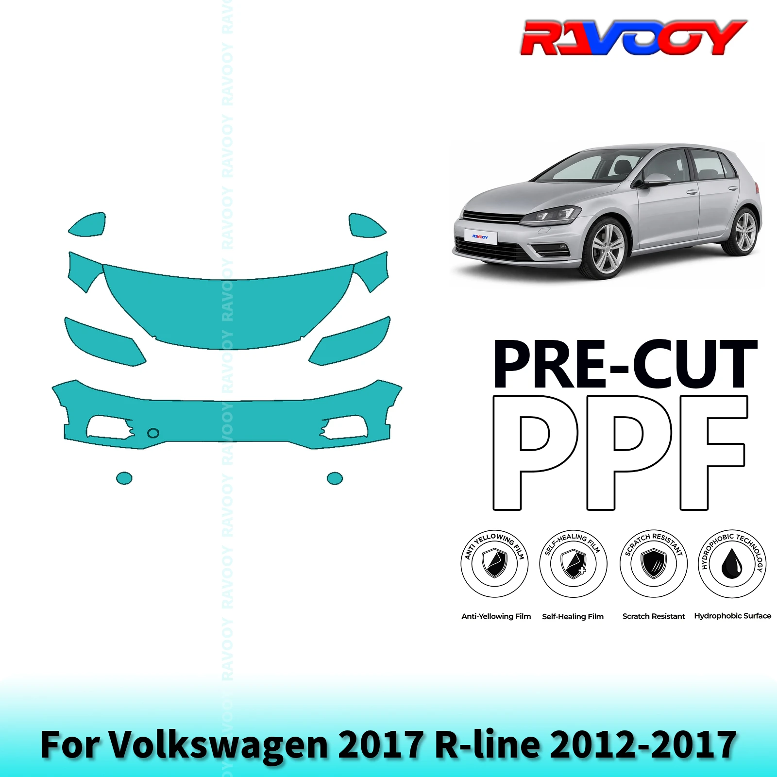 For Volkswagen 2017 R-line 2012-2017 Partial Front 8.5Mil Pre-Cut Paint Protection Film PPF Stone Chip Kit | Clear/Matte/Black