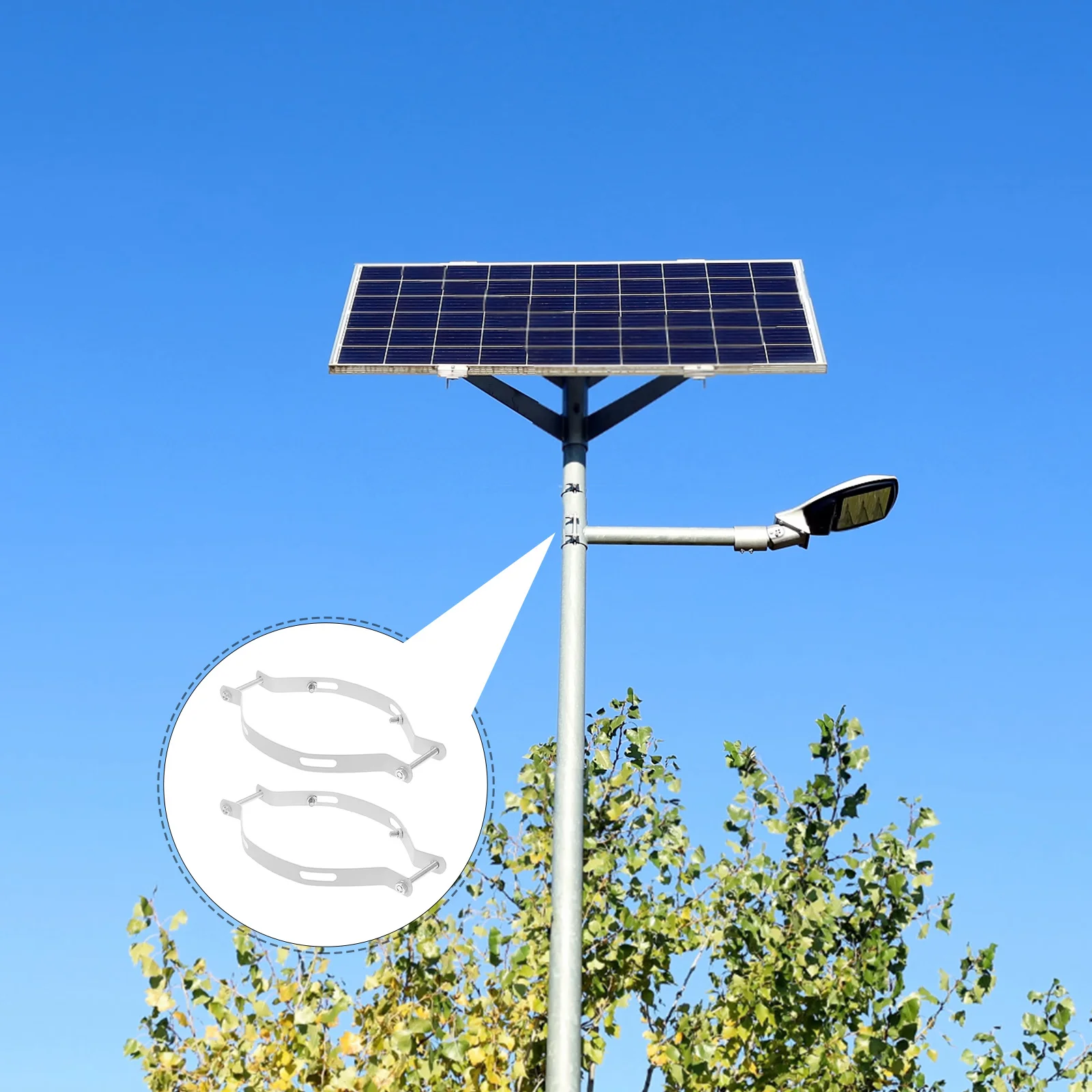 

1Set Solar Light Pole Mounting Bracket Extension Arm Clamp Kit Outdoor Lamp Post Installation Iron Sheet Street Light Mount