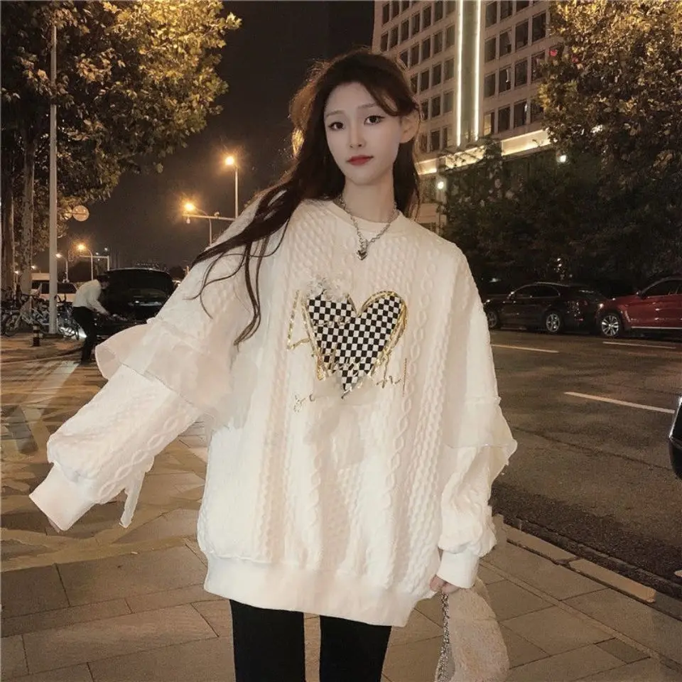 Women's New Hoodie with Retro Style Design Niche Love Loose and Chic Outerwear Long Sleeved Top