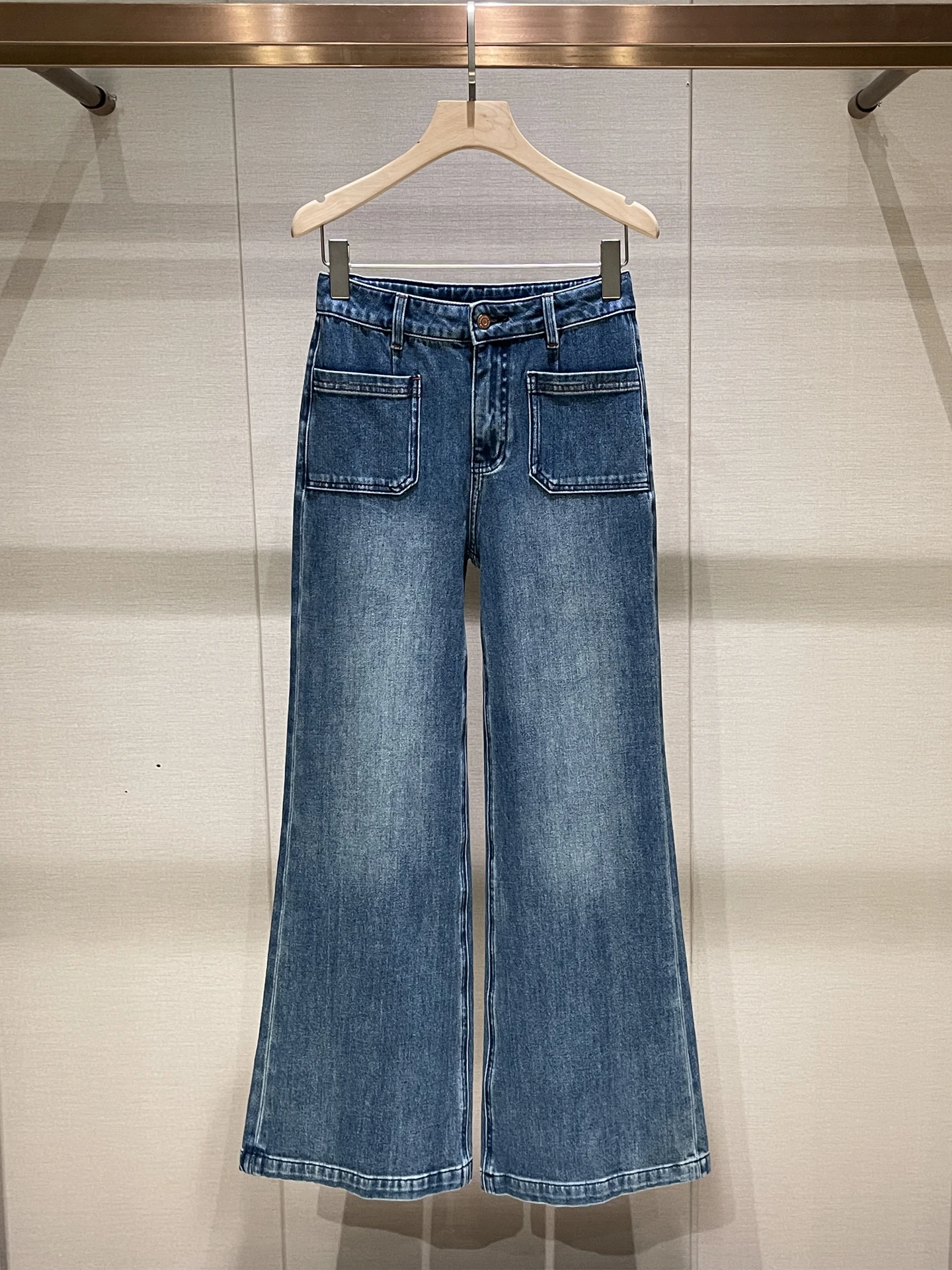 

American Retro Sle Bell Bot Jeans Women's Slim Fit High Waist Jeans Casual Pure Color Straight Leg Pants for Ladies