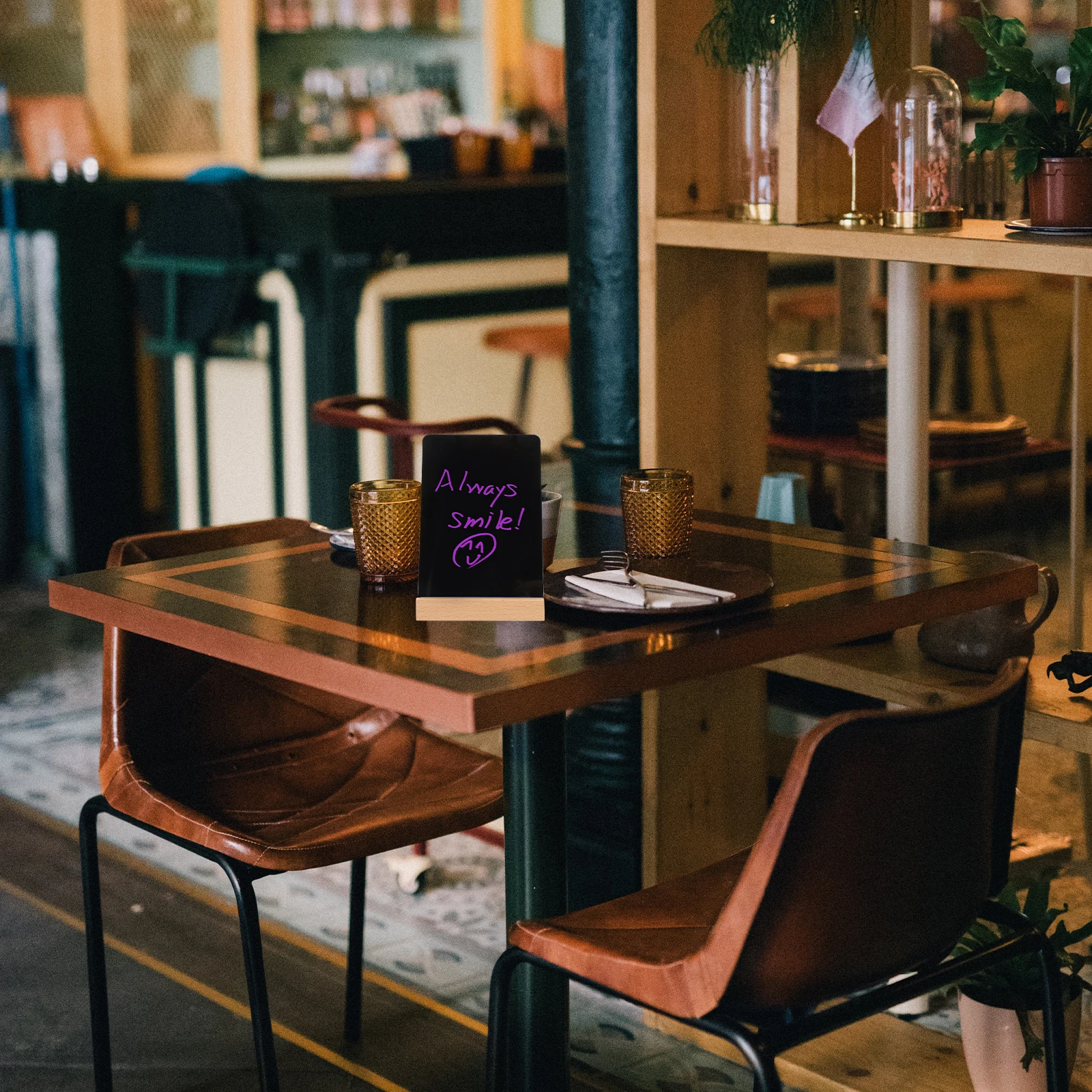 Wooden Display Board PVC Small Mini Dry Erase Sign Stand Reusable Blackboard Notice Chalkboard Memo Bulletin Stylish Home Bar