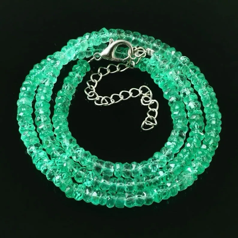 Natural Emerald Necklace 2-4mm Round Faceted Beryl Beads Inch Handmade Strand