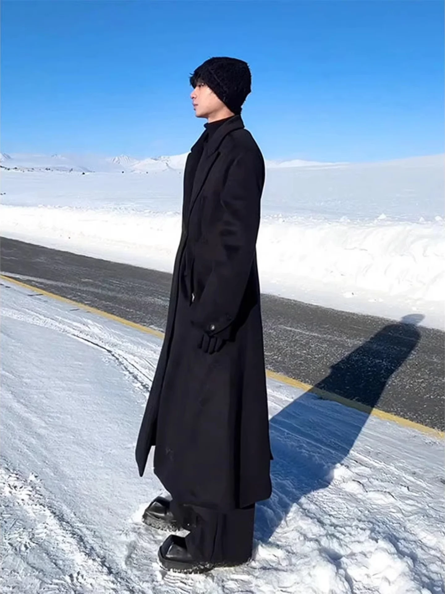 

Cleanfit Men's Over-Knee Woolen Coat Winter Cotton-Enhanced Warmth Korean Trendy Brand Mid-Length Windbreaker Outerwear