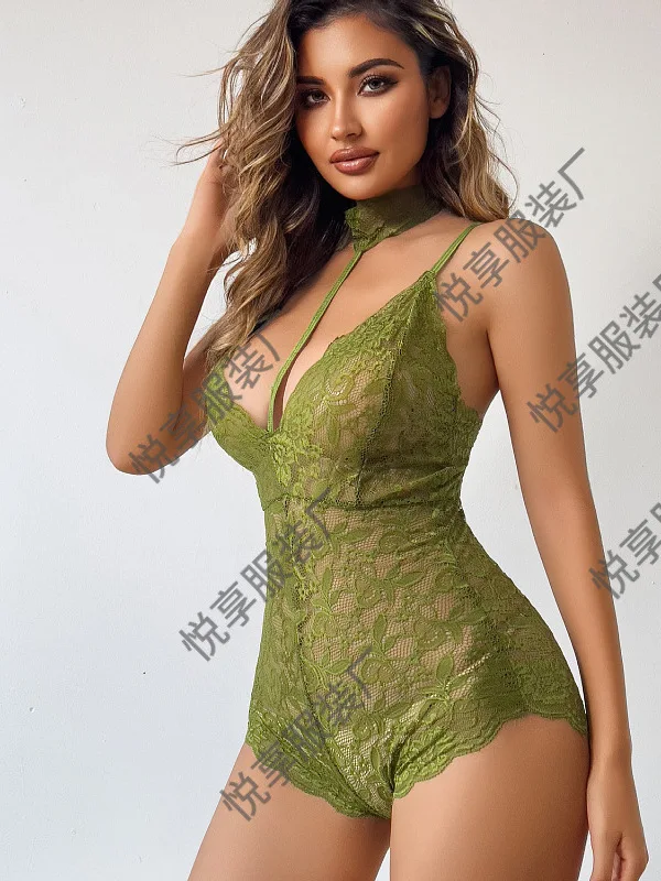 Transparante Sexy Vrouwelijke Kant Kant Jumpsuit V-hals Sling Haak Bloem Uitholling Een Stuk Vrouwen Rompertjes Open Rug Bodysuit Nieuwe 7DL