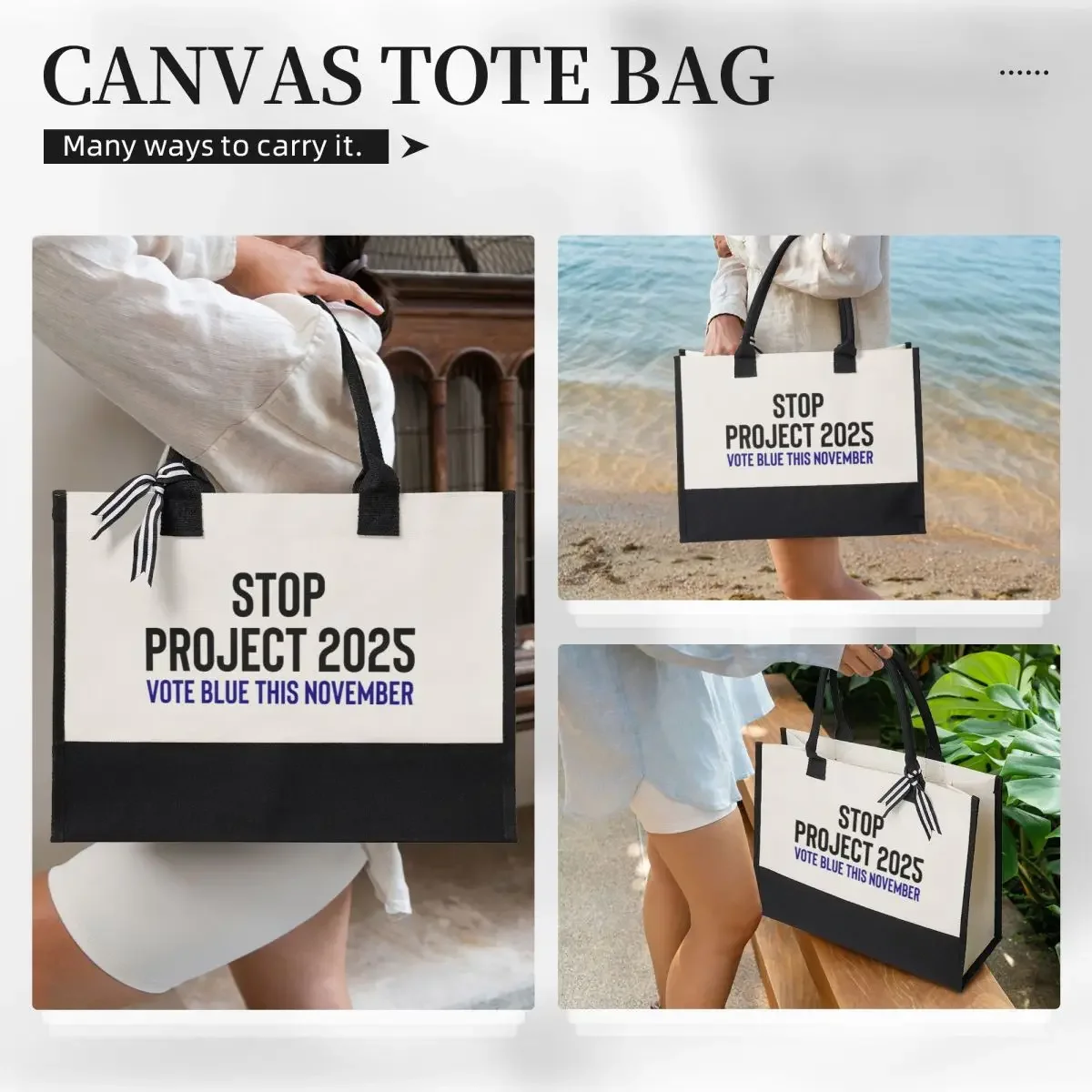 STOP PROJ Canvas Gift Shopping Bag Canvas Customizável Bolsa de Grande Capacidade, Qualidade Presentes, 2025