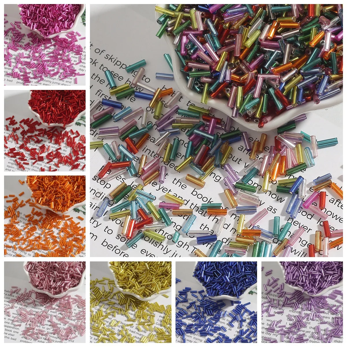 300pcs/lot Colorful Glass Seed Beads Loose Spaced Tube Shape Bead For DIY Handmade Earring Bracelet Jewelry Supplies Accessories