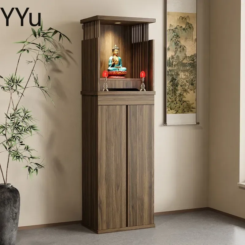 for Solid Wood Buddhist Niche New Chinese Shrine Cabinet Living Room God of Wealth Guanyin Bodhisattva Incense Table Serving