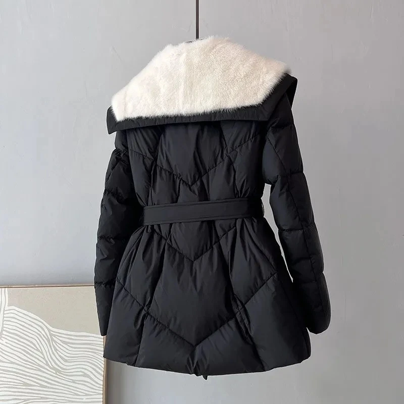 Womens Down Jacket Faux Fur Collar Winter Jacket Thicken Fashion White Duck Down Coat Female Korean Casual Warm Parkas