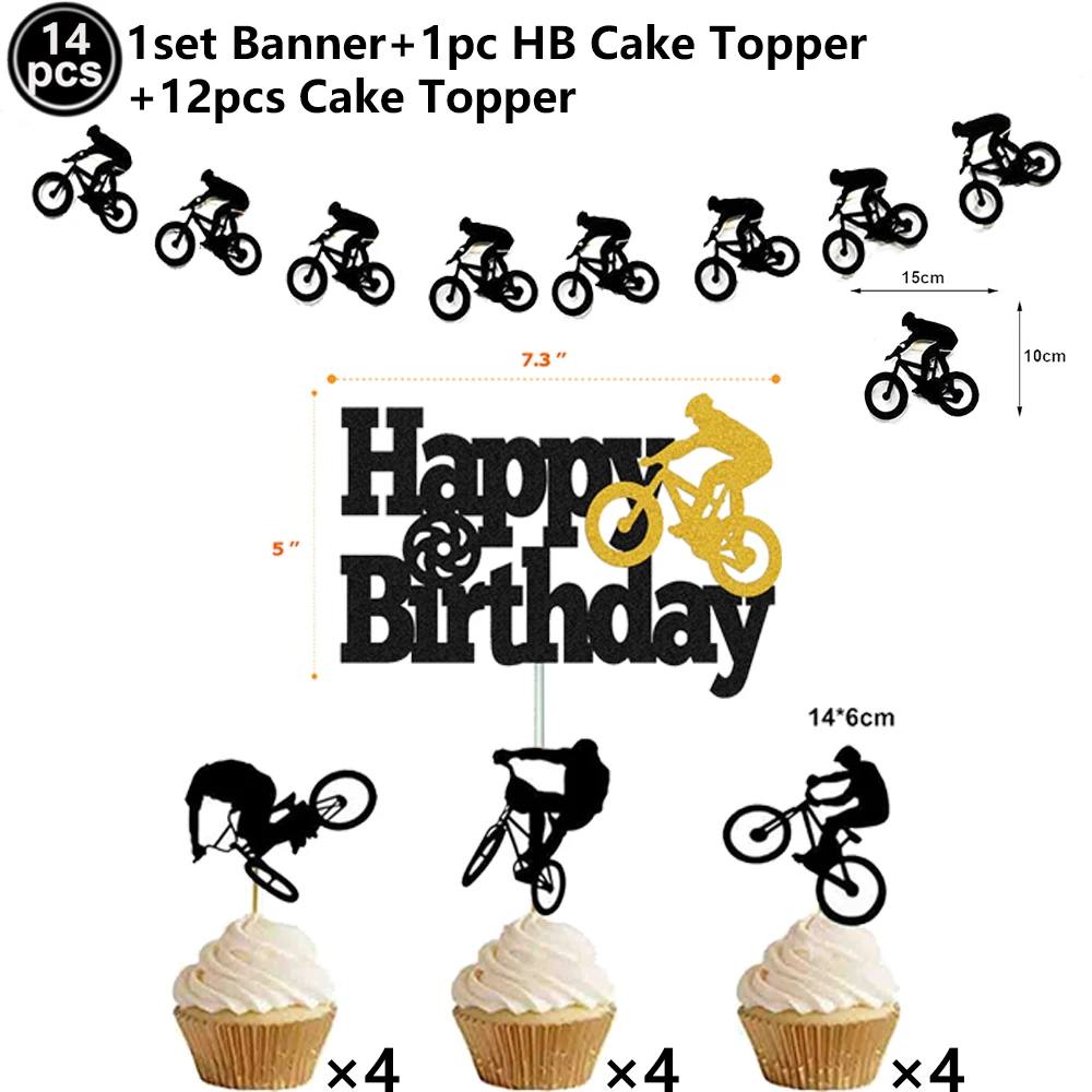 Dirt Bike Geburtstag Party Dekorationen Fahrrad Alles Gute zum Geburtstag Banner Ballon Kuchen Topper Extreme Sport Party Supplies für Jungen – Detail 2