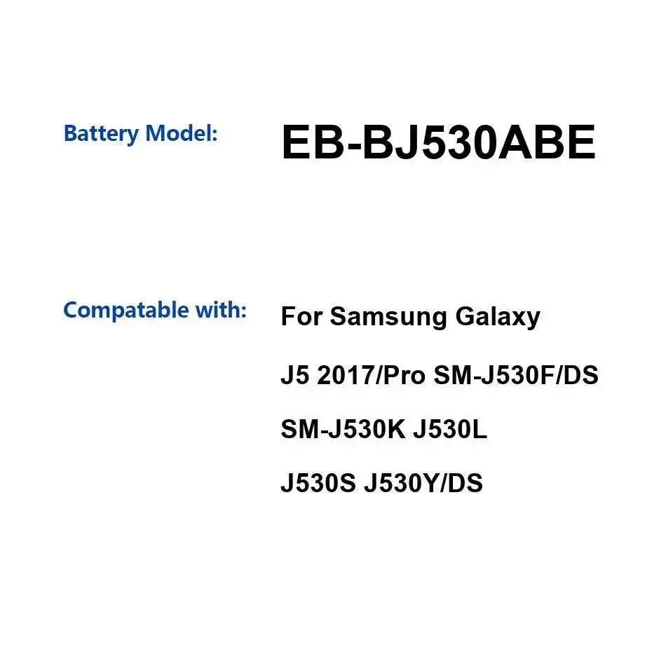 Mobile Phone Battery EB-BJ530ABE 3000Mah For Samsung Galaxy J5 2017 Pro SM-J530F DS SM-J530K J530L J530S J530Y