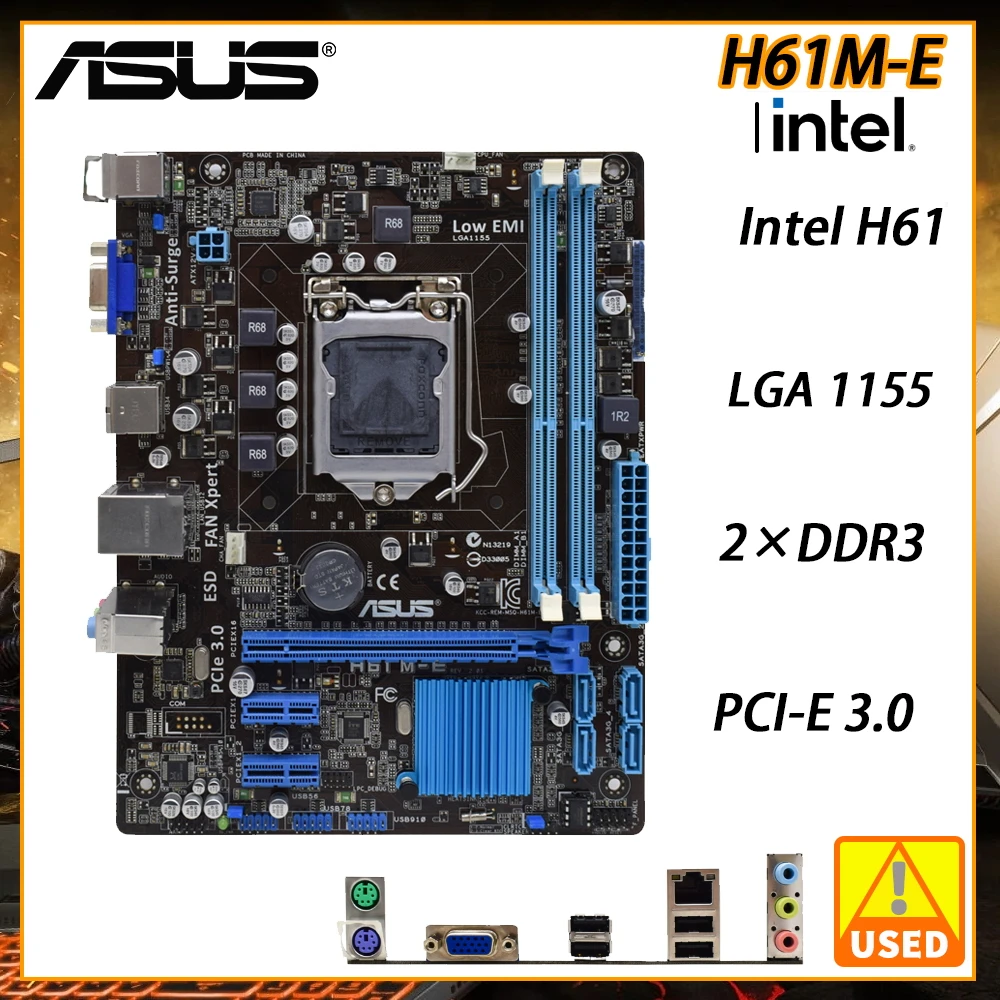 ASUS H61M-E LGA 1155 Motherboard 2xDDR3 Intel H61 Support Core i7 3770T Processor Micro ATX 16G VGA USB2.0 SATA2 PCI-E 3.0