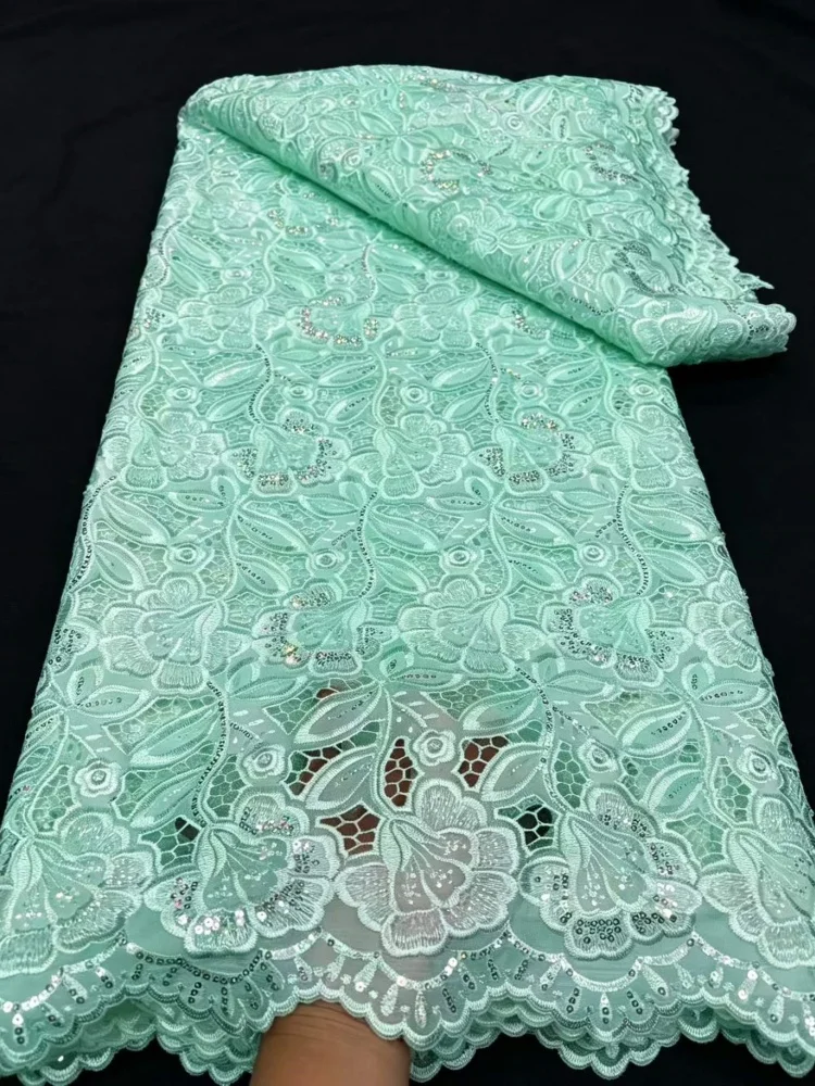 Tela de encaje africana de 5 yardas, encaje guipur nigeriano de alta calidad, tela de tul blanca para vestido de novia