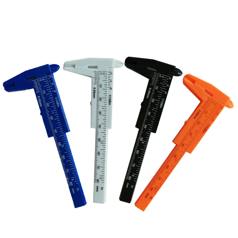 Mini 80mm Vernier Caliper Plastic Sliding Gauge Black Button Jewelry Measure Tool Step Depth Internal External