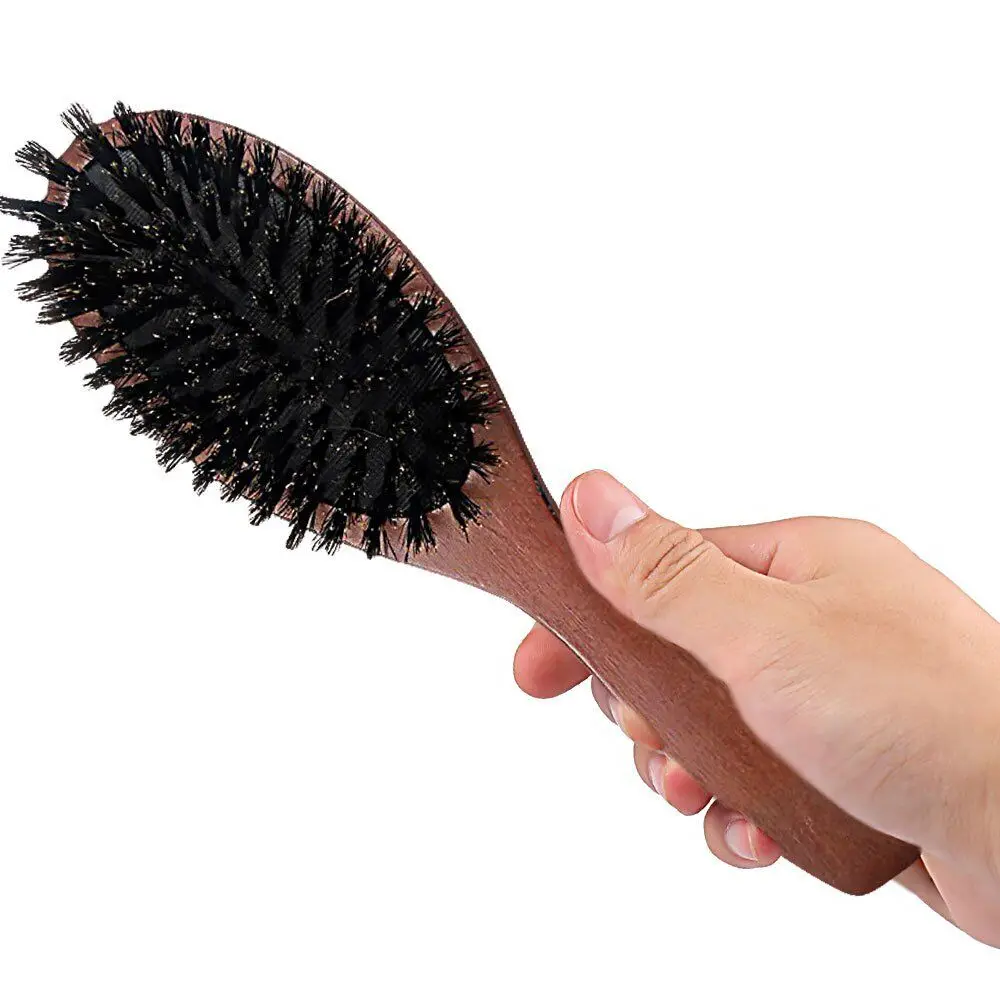 Oval Brush With Boar Bristles Natural Bristle Hair Comb Scalp Massage Brush Natural Boar Bristle Brush Beech Wood Handle Comb image 4