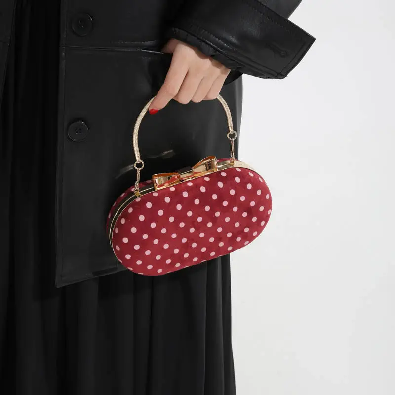 Exquisite Fashionable French Retro Sweet Lolita Girls Round Bag Romantic Cute Red Polka Dot Candy Elegant Casual Box Handbag