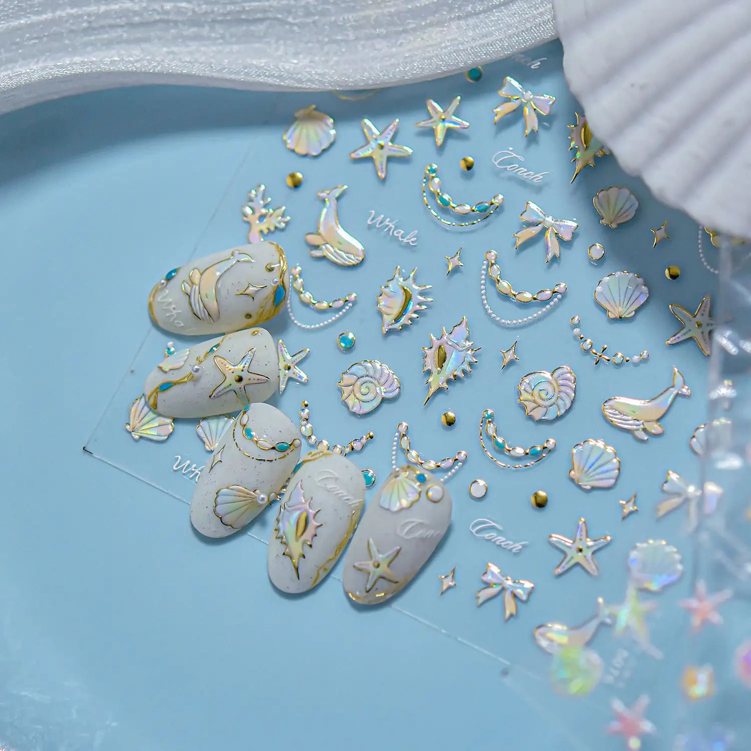 Colorido Flash Shell estrella de mar Coral pegatinas adhesivas de alta calidad para uñas calcomanías artísticas accesorios de manicura T-5074