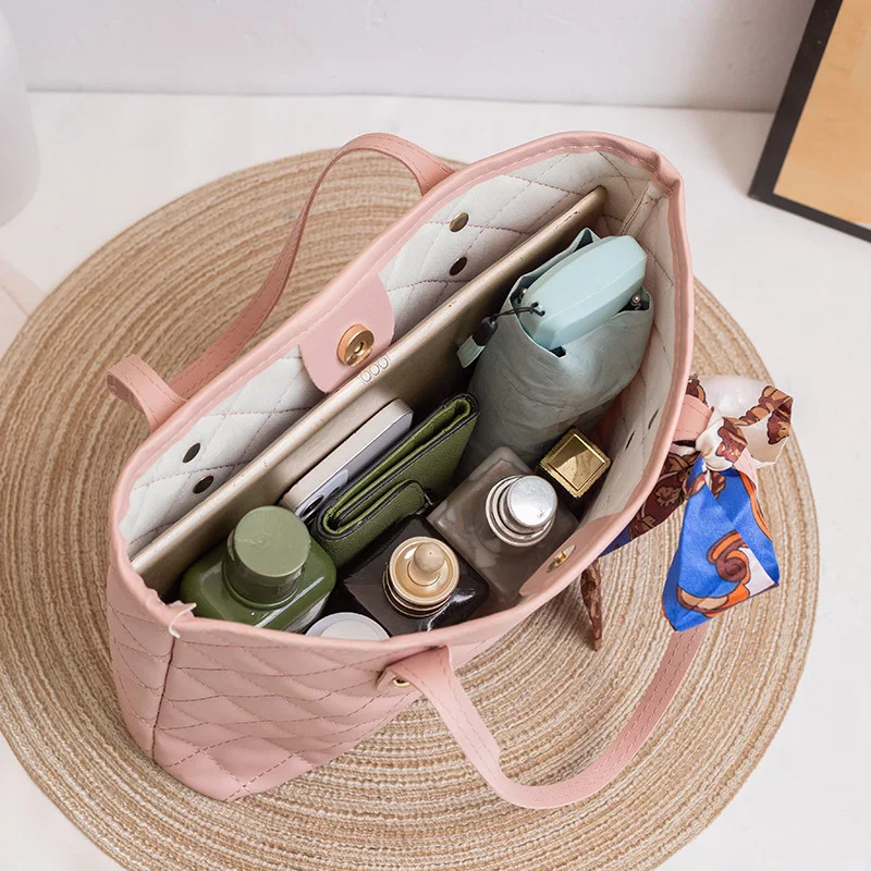 New Large Capacity Women Shoulder Bag Fashion Rhombic Embroidery Handbags Cotton Casual Tote Bags For Women Fashion Tote bag