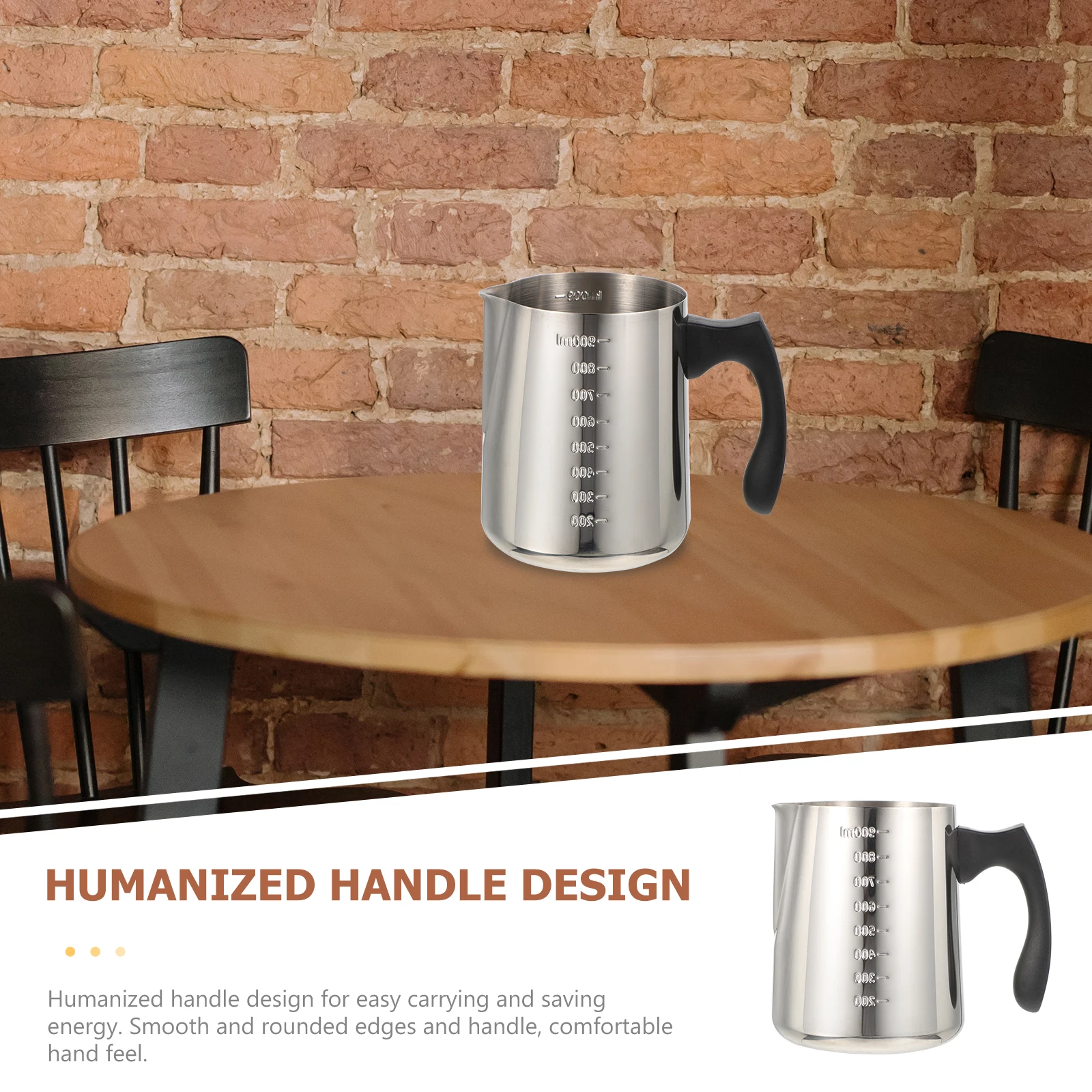 

Stainless Steel Milk Pitcher 500Ml Premium Frothing Cup Ergonomic Handle For Coffee Art Kitchen Office Use Handheld