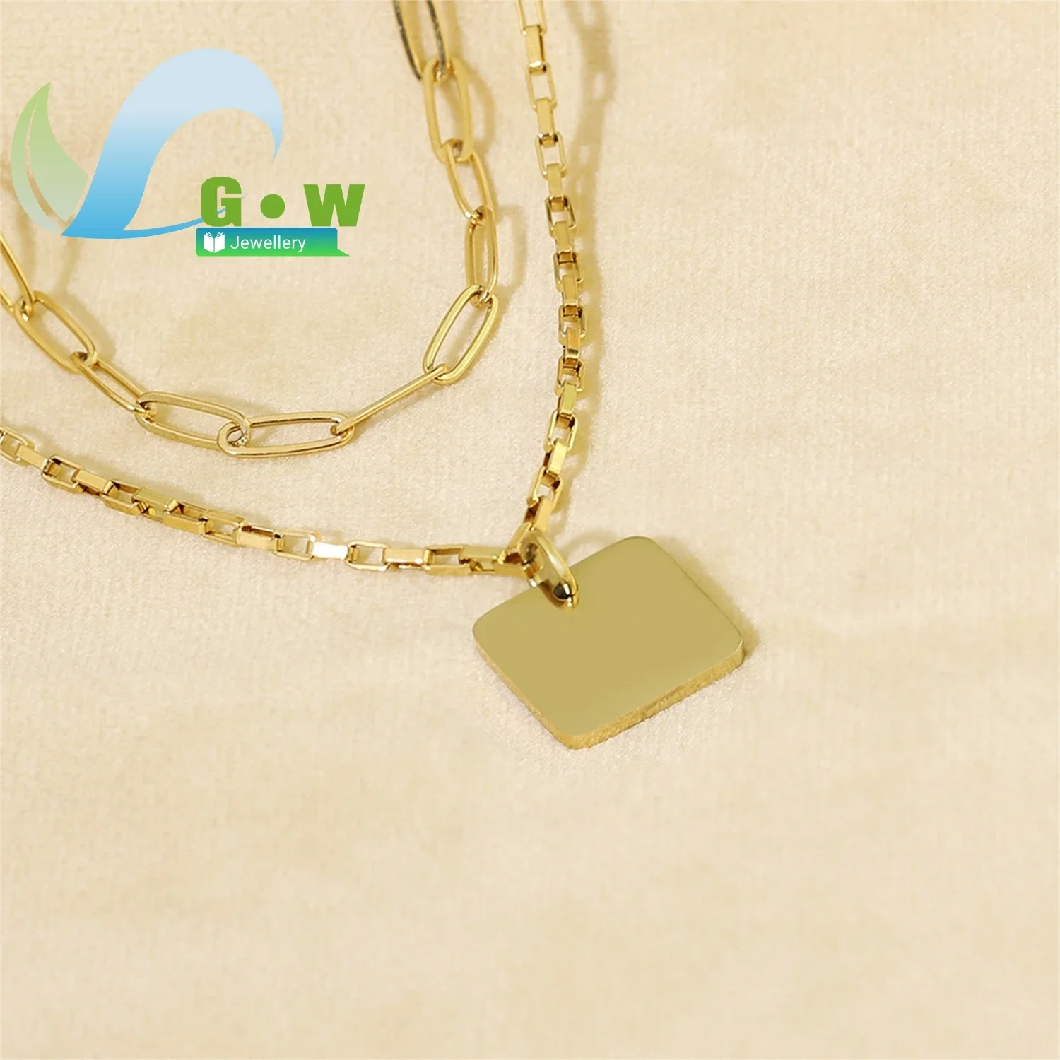double-layer-square-plate-necklace-vintage-titanium-steel-engraved-pendant-choker-for-women-personality-diy-collarbone-jewelry